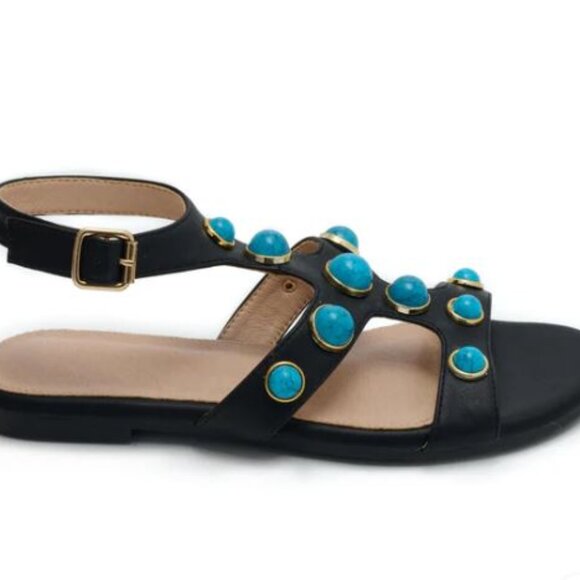 Flat gladiator black sandals with stones - Picture 2 of 2